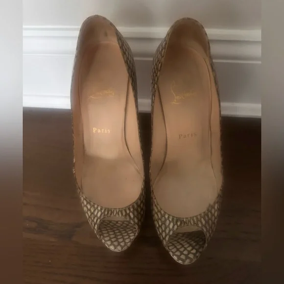 Christian Louboutin Snakeskin Peep Toe Heels 38 - Picture 2 of 5